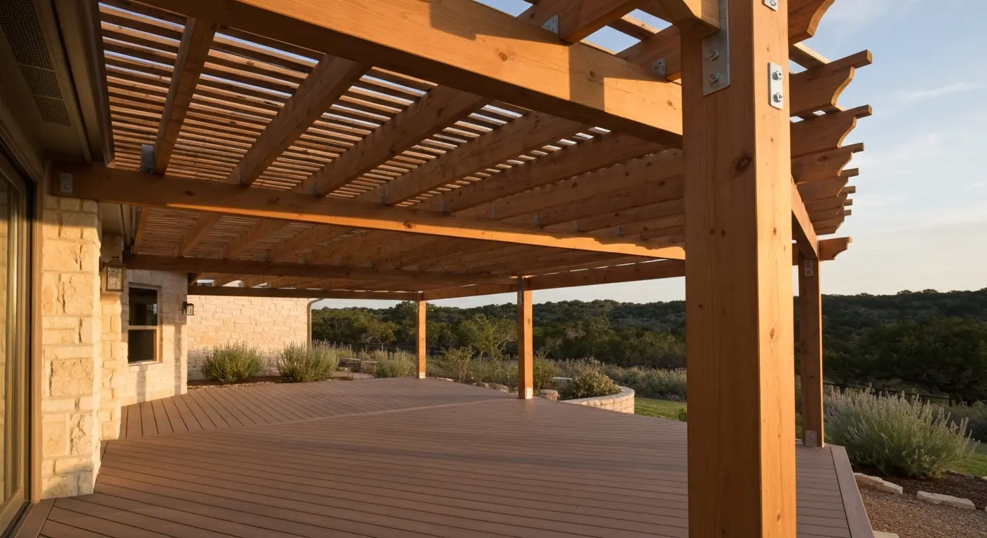 Attached pergola covering a Boerne deck