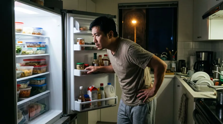 A man staring into the fridge, unsure what to cook