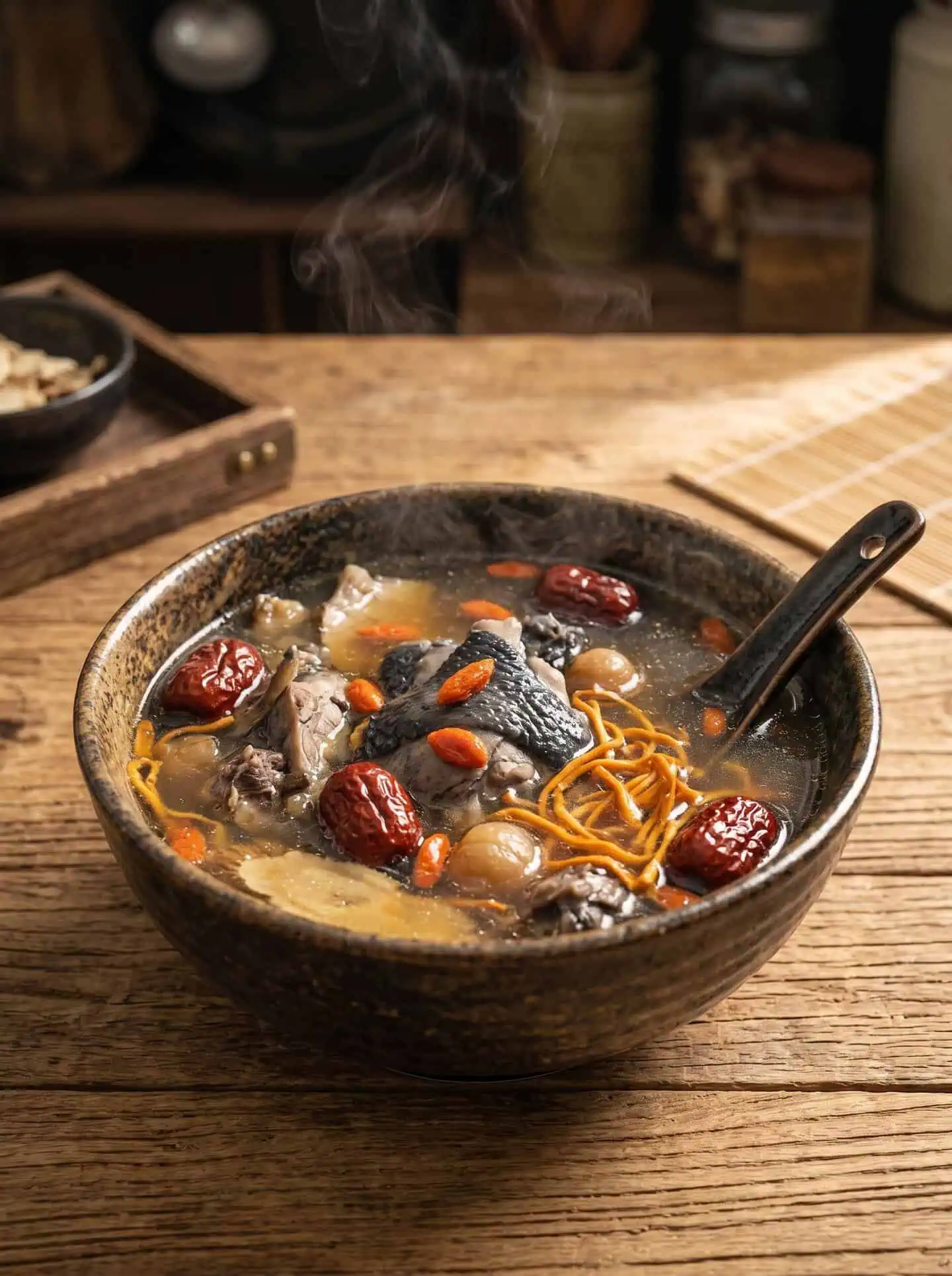 A finished bowl of Healthy Tingkat herbal soup
