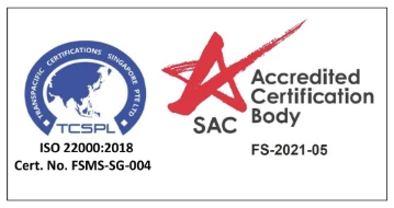 ISO 22000:2018, Cert. No. FSMS-SG-004, SAC accredited