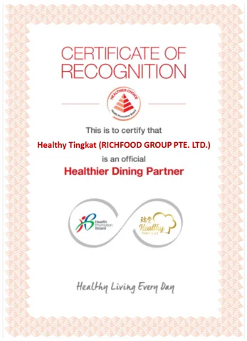 HPB Certificate of Recognition: Healthy Tingkat is an official Healthier Dining Partner