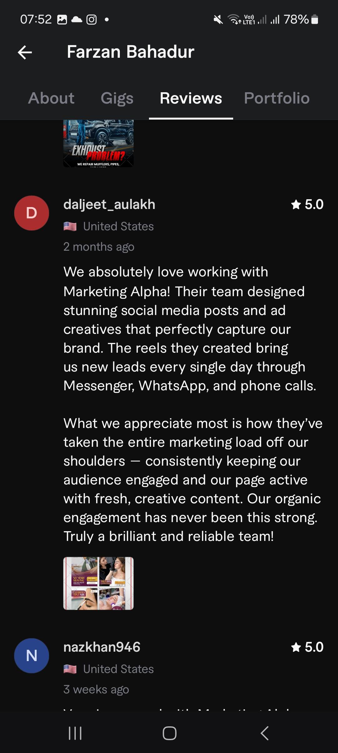 Five-star Fiverr review from daljeet_aulakh