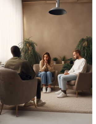 Couple sitting together in emotional discomfort, representing relationship strain and the kind of disconnection marriage counselling can help address in Johannesburg. Couple sitting together in emotional discomfort, representing relationship strain and the kind of disconnection marriage counselling can help address in Johannesburg.