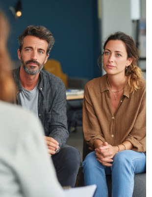 Couple listening attentively during a marriage counselling session, illustrating how counselling can help partners improve communication and reconnect in Johannesburg. Couple listening attentively during a marriage counselling session, illustrating how counselling can help partners improve communication and reconnect in Johannesburg.