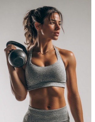 Woman holding dumbbells in activewear, representing a gradual return to exercise after Vaser liposuction recovery Woman holding dumbbells in activewear, representing a gradual return to exercise after Vaser liposuction recovery