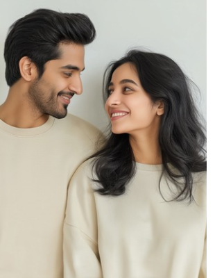 Couple smiling warmly at each other, representing the relationship support and emotional understanding that ADHD counselling can help strengthen Couple smiling warmly at each other, representing the relationship support and emotional understanding that ADHD counselling can help strengthen
