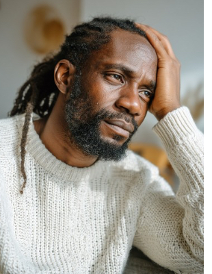 Man sitting in emotional distress, illustrating the heaviness, overwhelm, and lingering impact of trauma that counselling can help address. Man sitting in emotional distress, illustrating the heaviness, overwhelm, and lingering impact of trauma that counselling can help address.