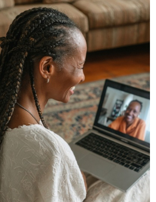 Woman participating in an online counselling session from home to address stress, overwhelm, and emotional challenges. Woman participating in an online counselling session from home to address stress, overwhelm, and emotional challenges.