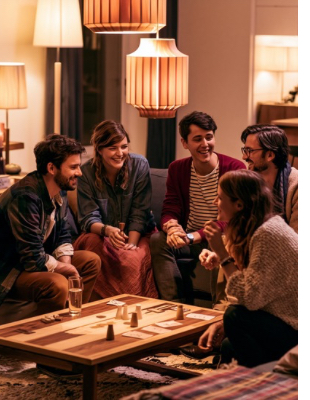 Group of adults talking together in a relaxed setting, representing family communication and relationship support Group of adults talking together in a relaxed setting, representing family communication and relationship support