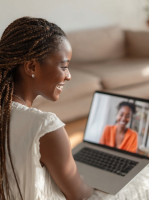 Woman attending an online counselling session from home in South Africa Woman attending an online counselling session from home in South Africa