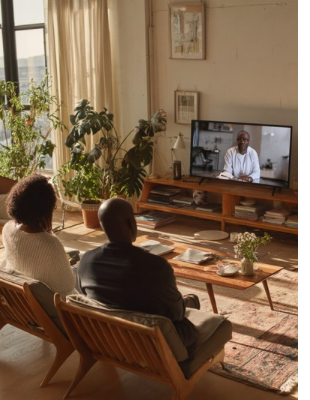 Couple attending an online couples counselling session from home with a professional counsellor Couple attending an online couples counselling session from home with a professional counsellor