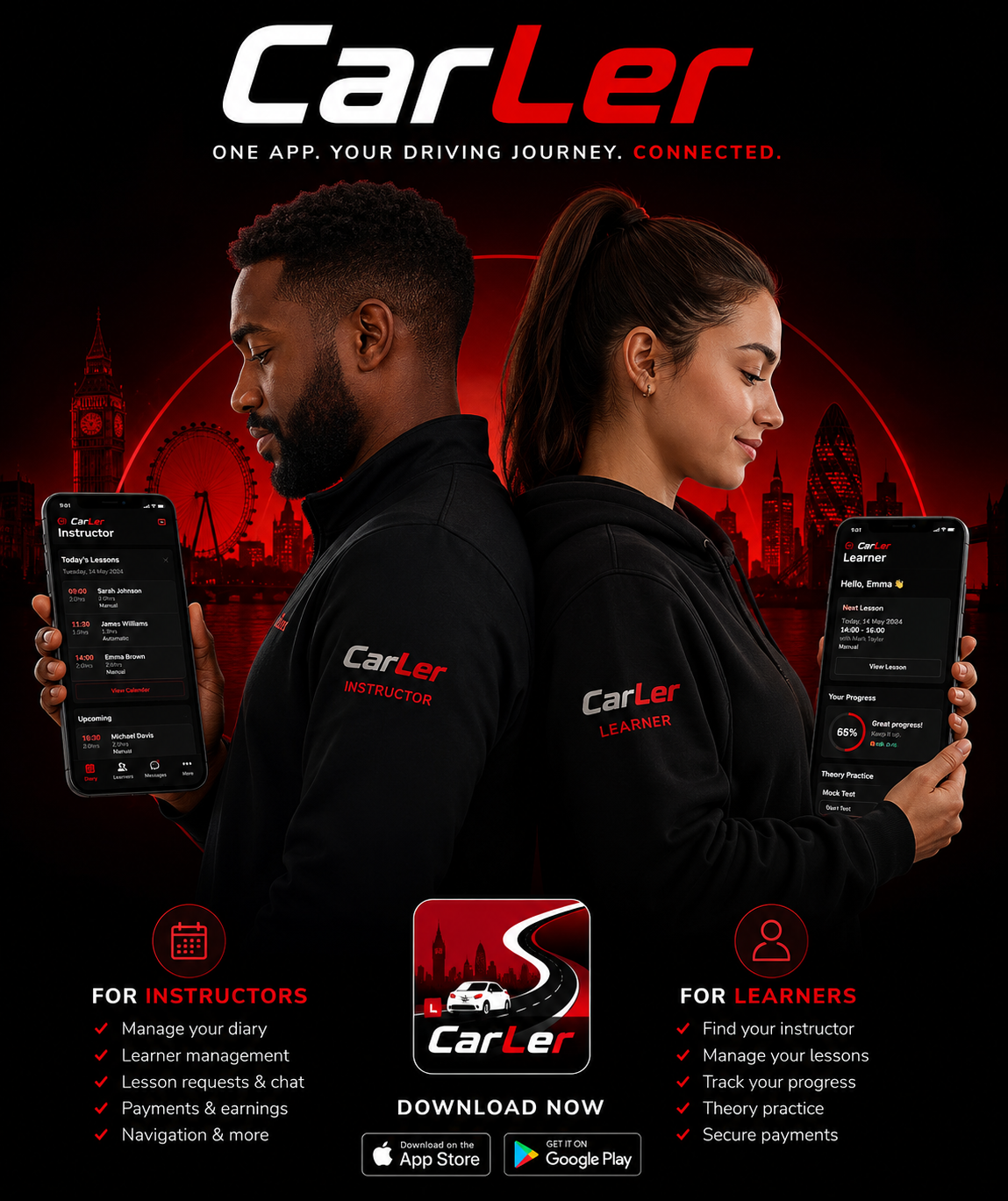 CarLer Instructor and Learner Driver using the CarLer app