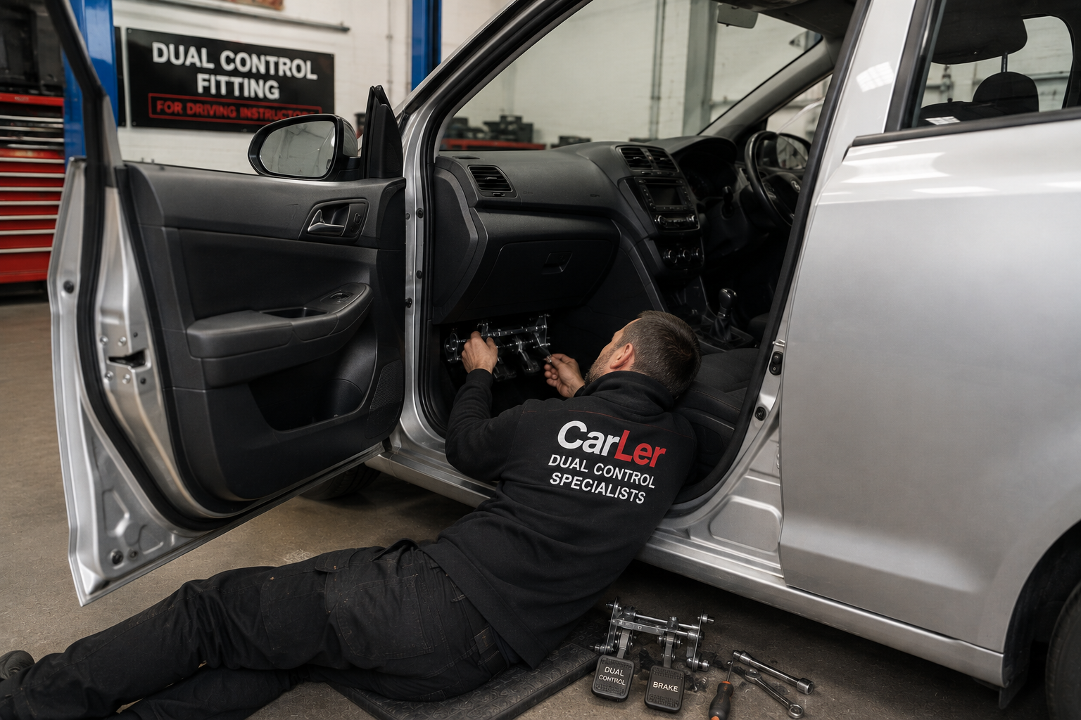 CarLer dual control specialist fitting passenger-side dual controls to a driving instructor tuition vehicle