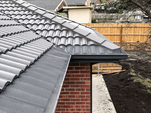 Tile roof gutter guard mesh closeup