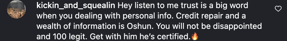 Client comment screenshot