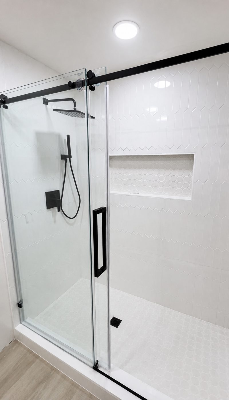 Master bathroom &mdash; shower after renovation by KDI, Anegada