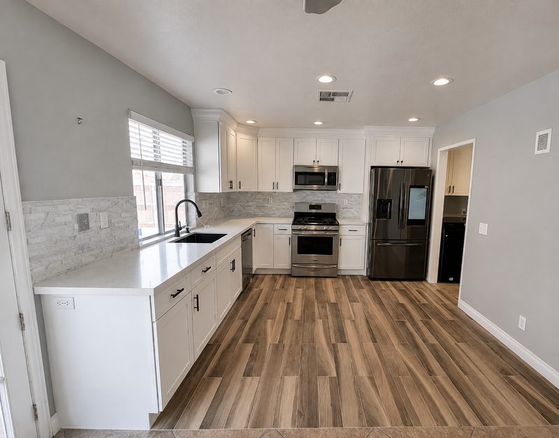 Kitchen &mdash; entry view after renovation by KDI, Fairfield St.