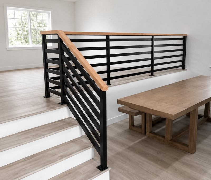 Dining area handrails after renovation by ForgePoint, Anegada