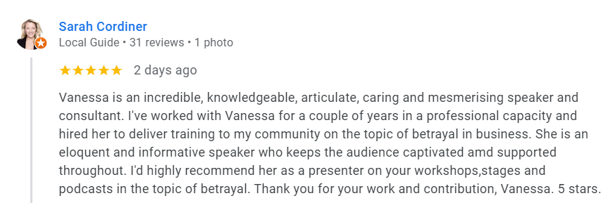 Review for Vanessa Cardenas as speaker and podcast guest