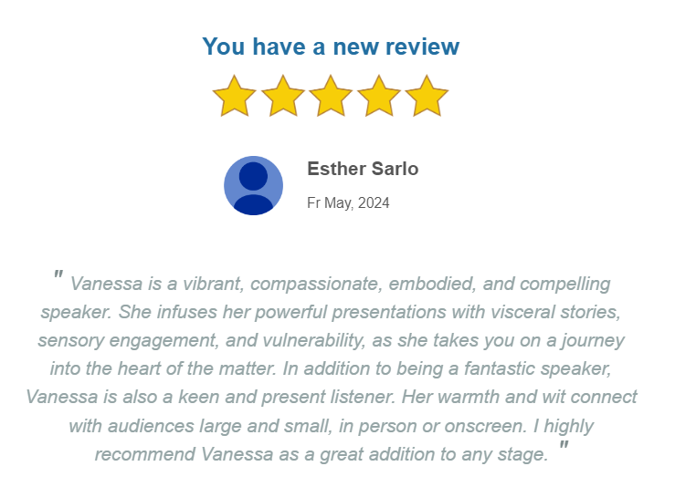 Review for Vanessa Cardenas speaking and media appearance