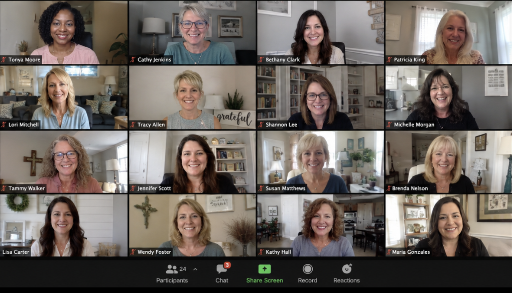 A Hope Stages call on Zoom &mdash; a full grid of women writers checking in.