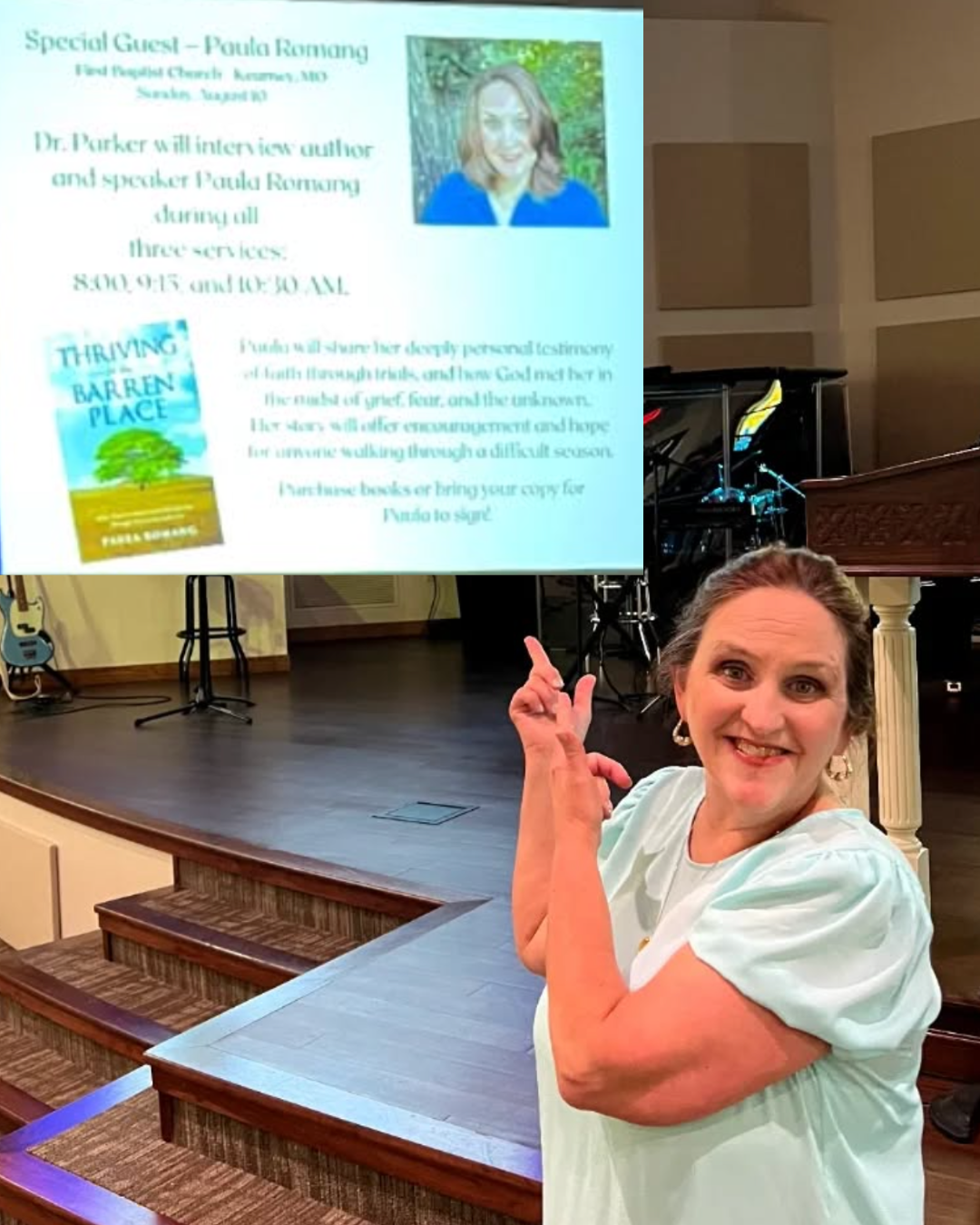 Paula Romang at a church event for her book, Thriving in the Barren Place