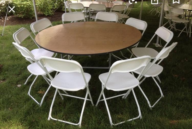 Table and chair rentals set up for an event