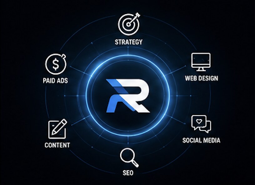 The Run Right Group services: strategy, paid ads, web design, social media, SEO, and content.