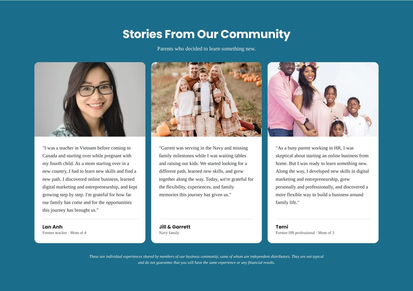 New testimonials about learning and growing with a not-typical note