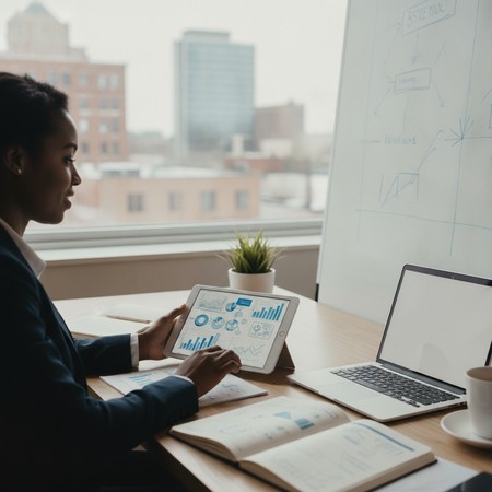 Small business owner reviewing financial and operational challenges