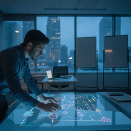 Business operations consultant reviewing workflow performance data