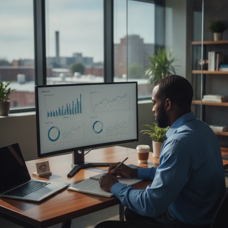 Small business owner reviewing financial and operational challenges