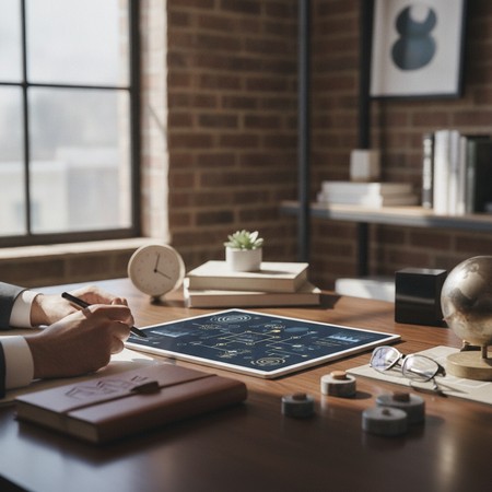 Business consultant reviewing long-term strategic growth plan