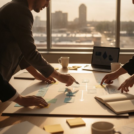 Business consultant reviewing growth strategy with small business owner