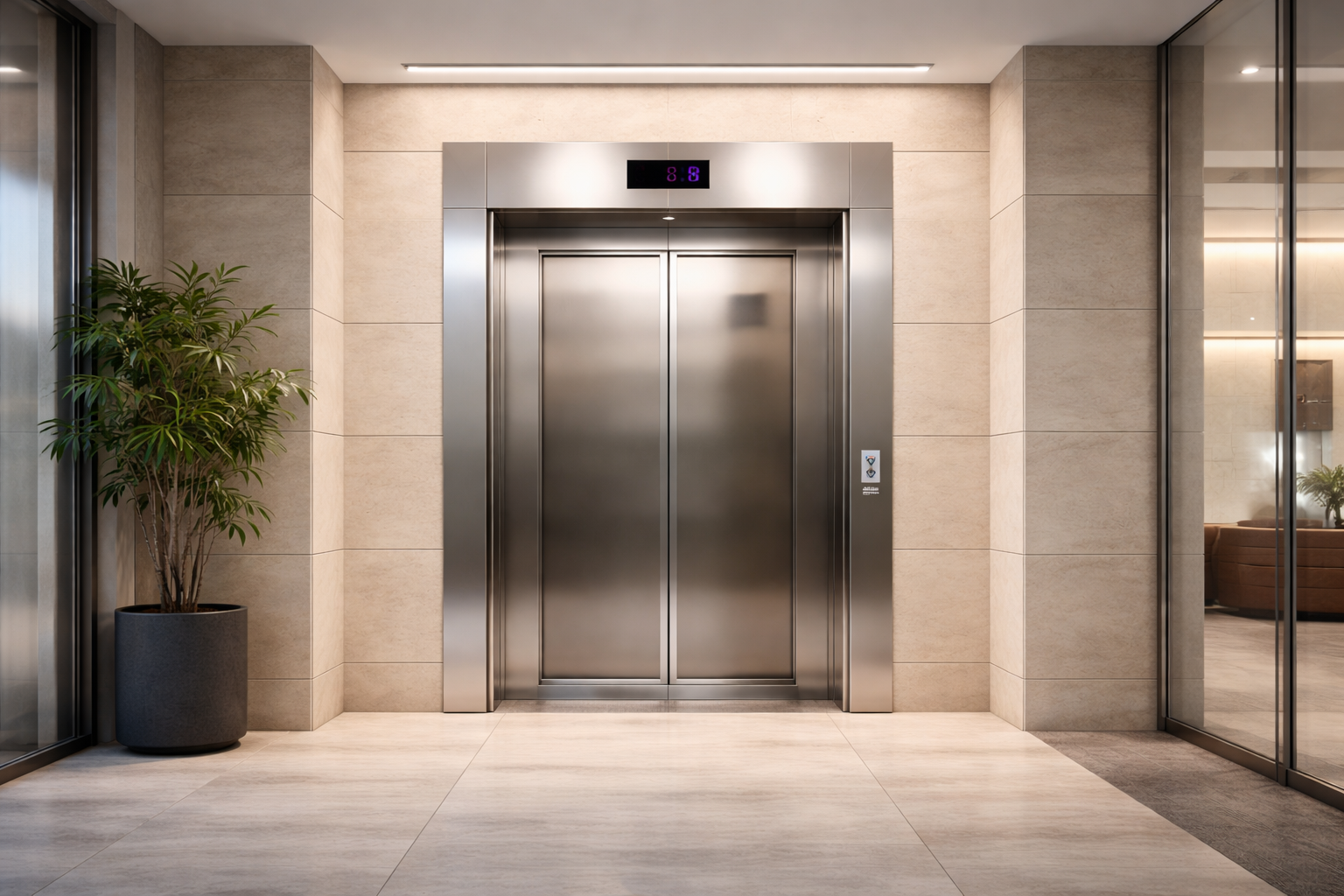 Moderner Aufzug in einem Gebäude als Beispiel für professionelle Liftwartung