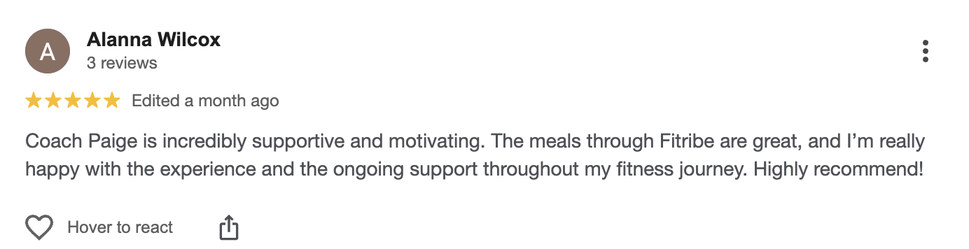 Google review from a Fitribe client