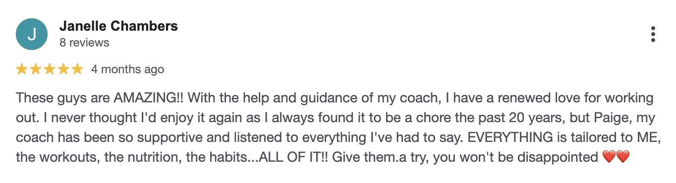 Google review from a Fitribe client