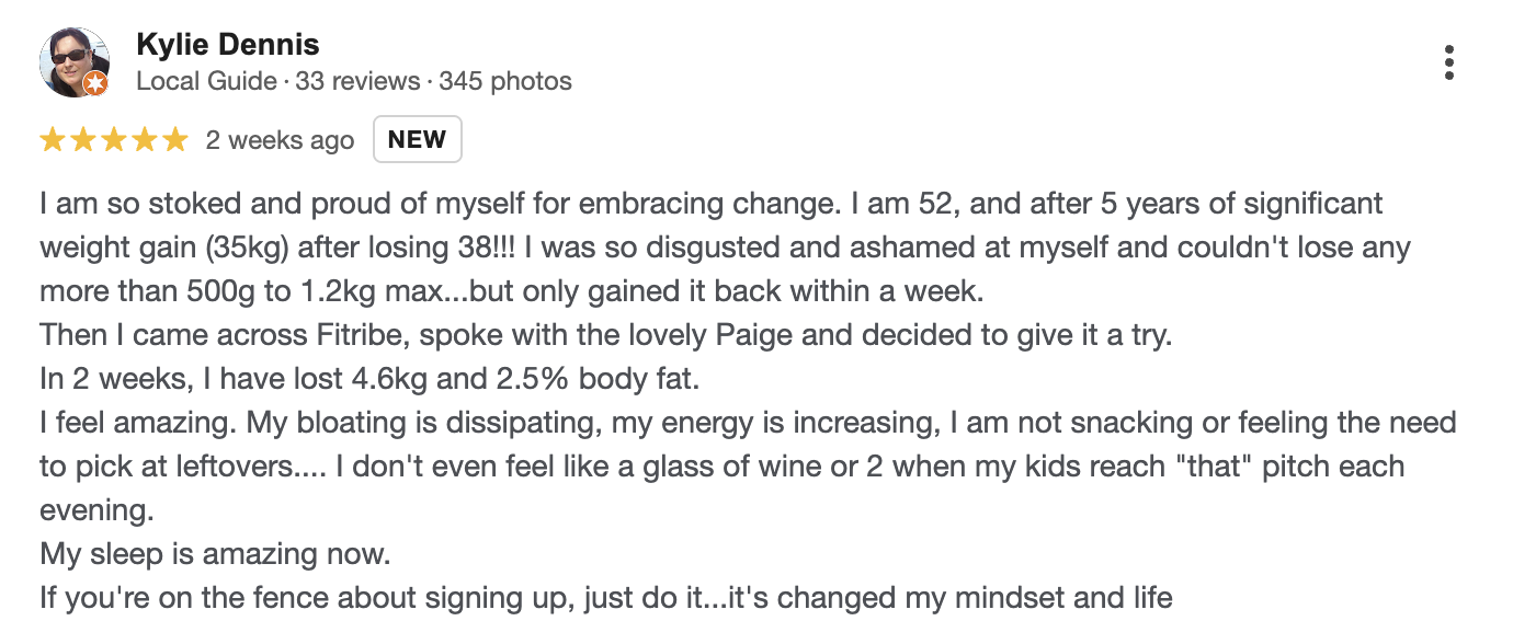 Google review from a Fitribe client