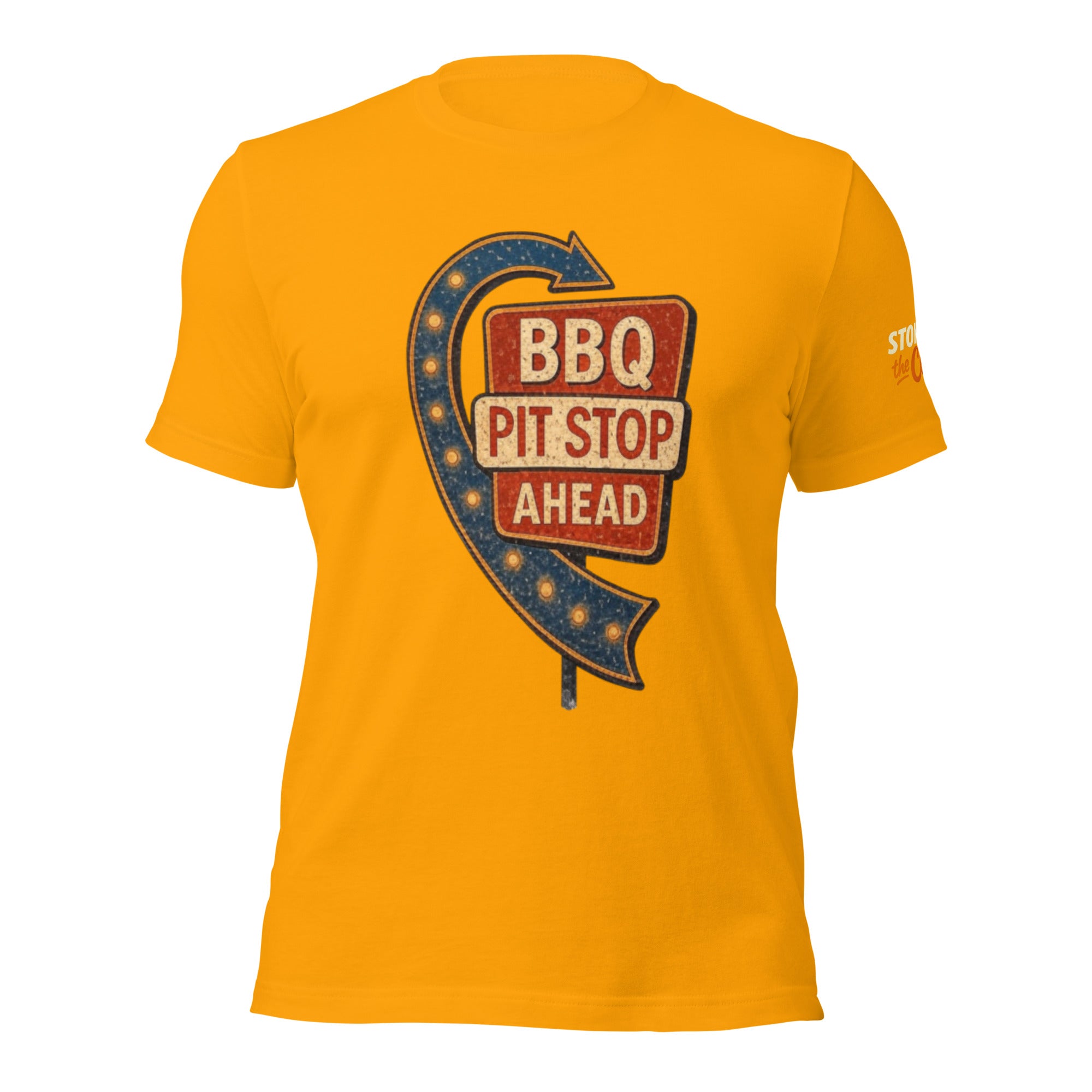 BBQ Pit Stop Ahead Unisex T-Shirt — Gold