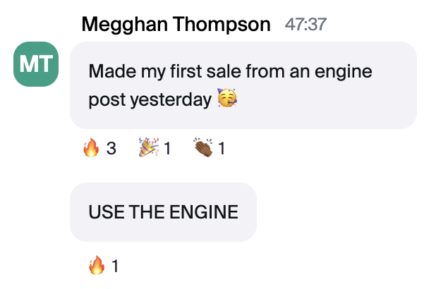 Megghan Thompson — made my first sale from an engine post