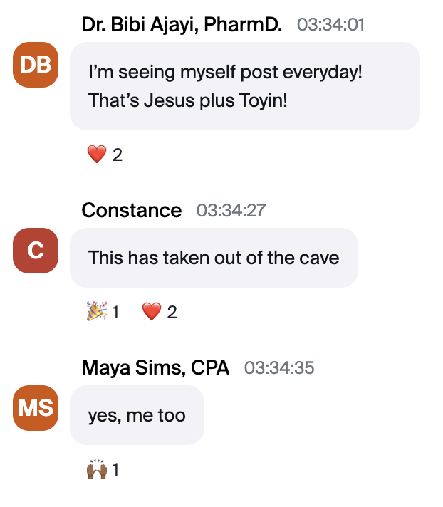 Student results — Dr. Bibi Ajayi, Constance, Maya Sims