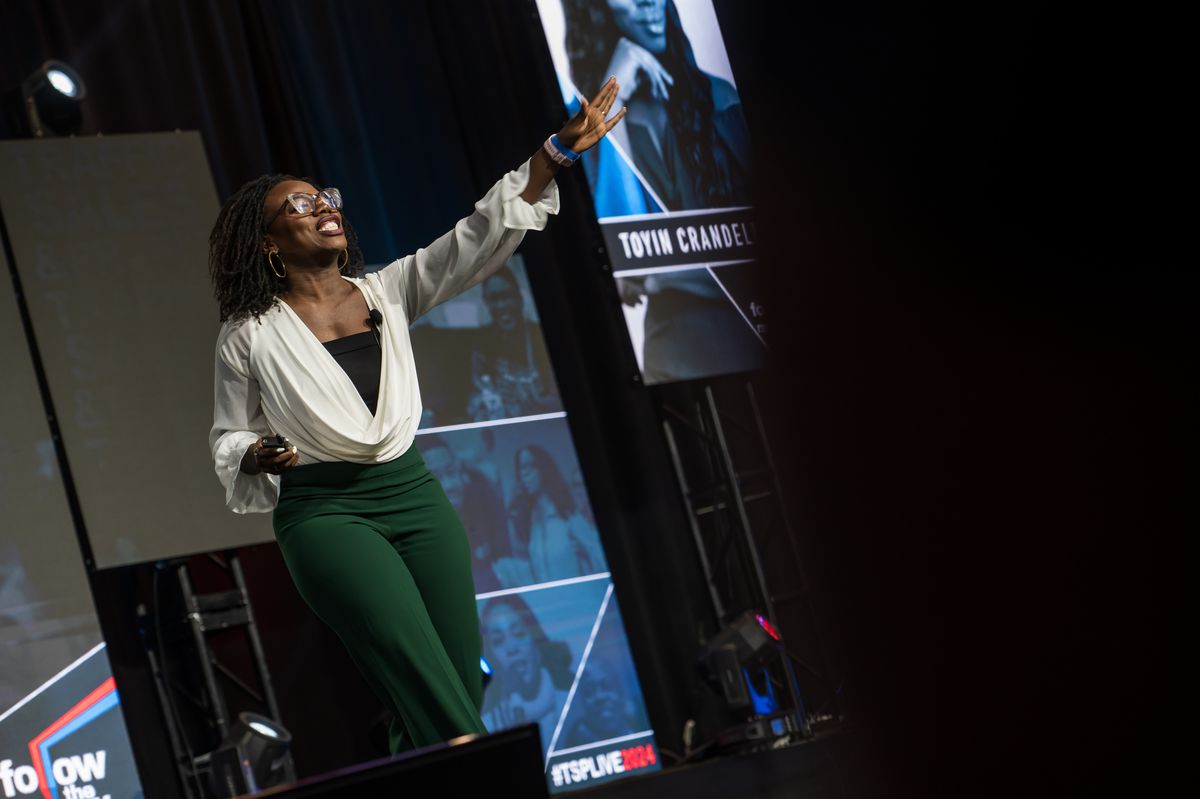 Toyin delivering a keynote