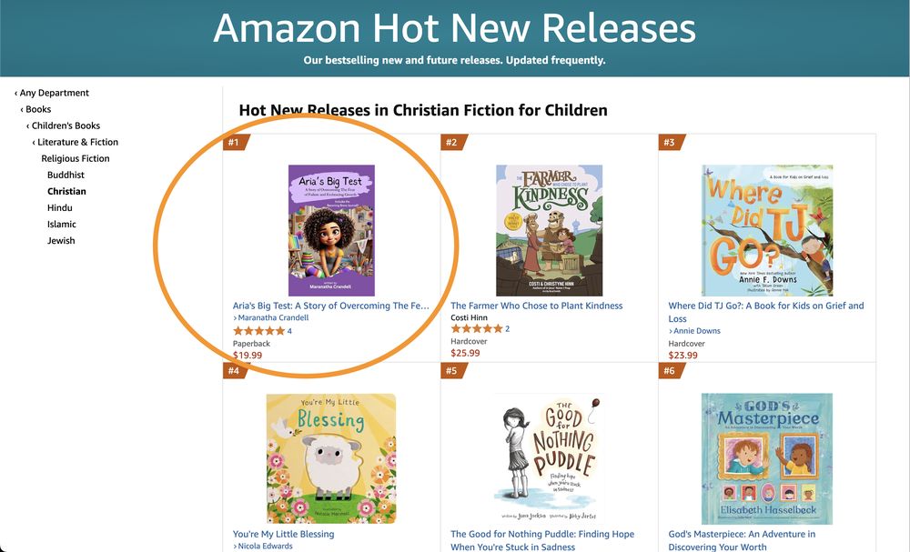 Aria's Big Test #1 Hot New Release in Christian Fiction for Children