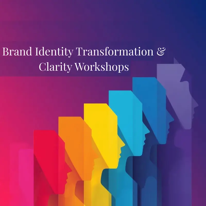 Diverse group of professionals participating in a Brand Identity Transformation and Clarity Workshop, collaborating around a table with branding materials, mood boards, and digital devices. Workshop facilitator guiding the team to refine messaging, unify visuals, and clarify value proposition. Visual emphasis on teamwork, creativity, and brand strategy development for a confident, cohesive, and standout brand presence. Near me