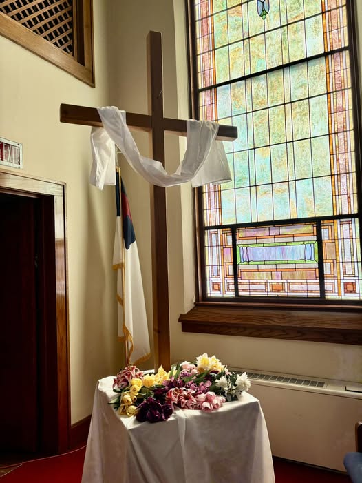 Easter cross decoration in the sanctuary