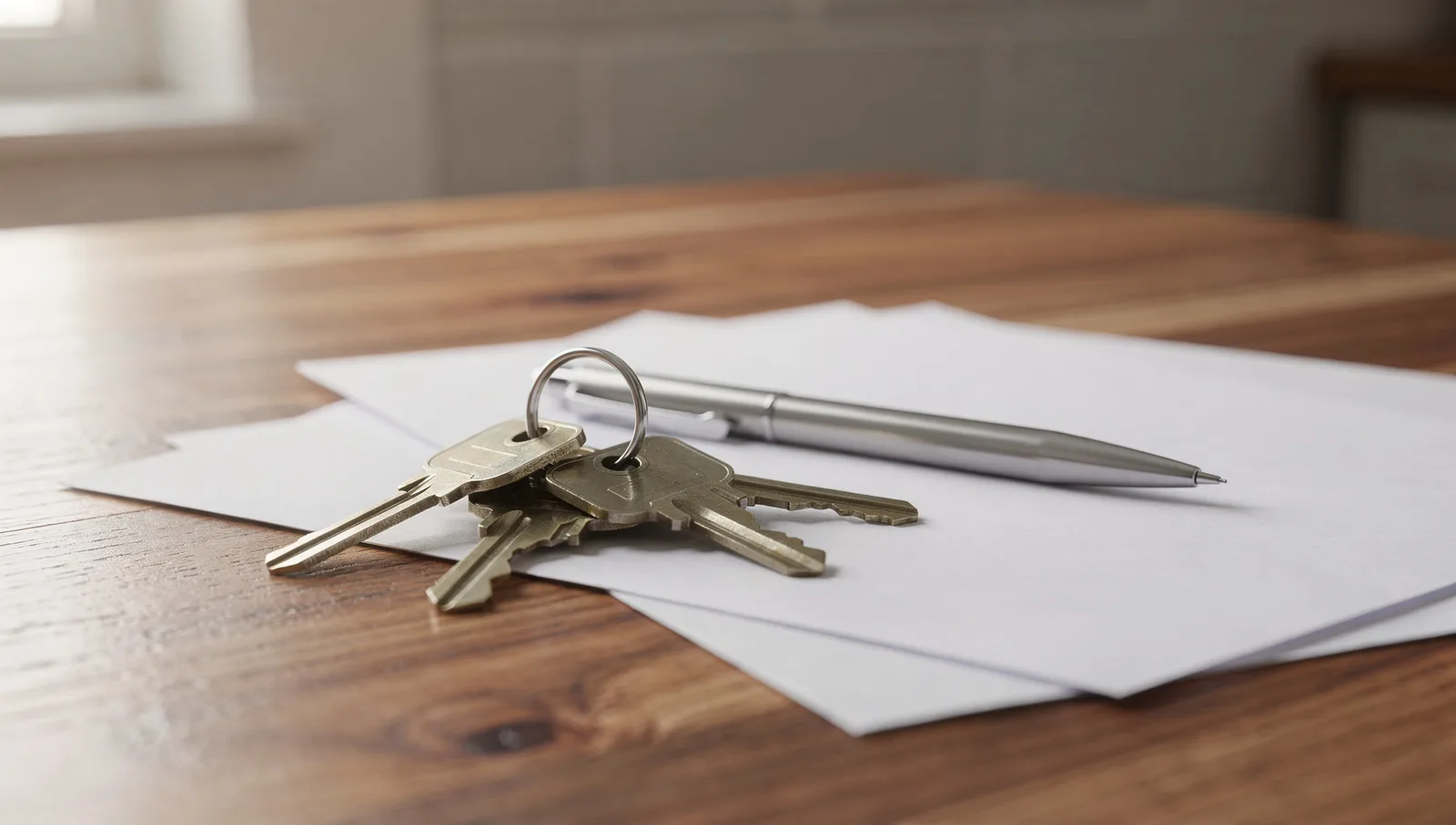 House keys and blank papers on a table, Fort Pierce home sale scenario
