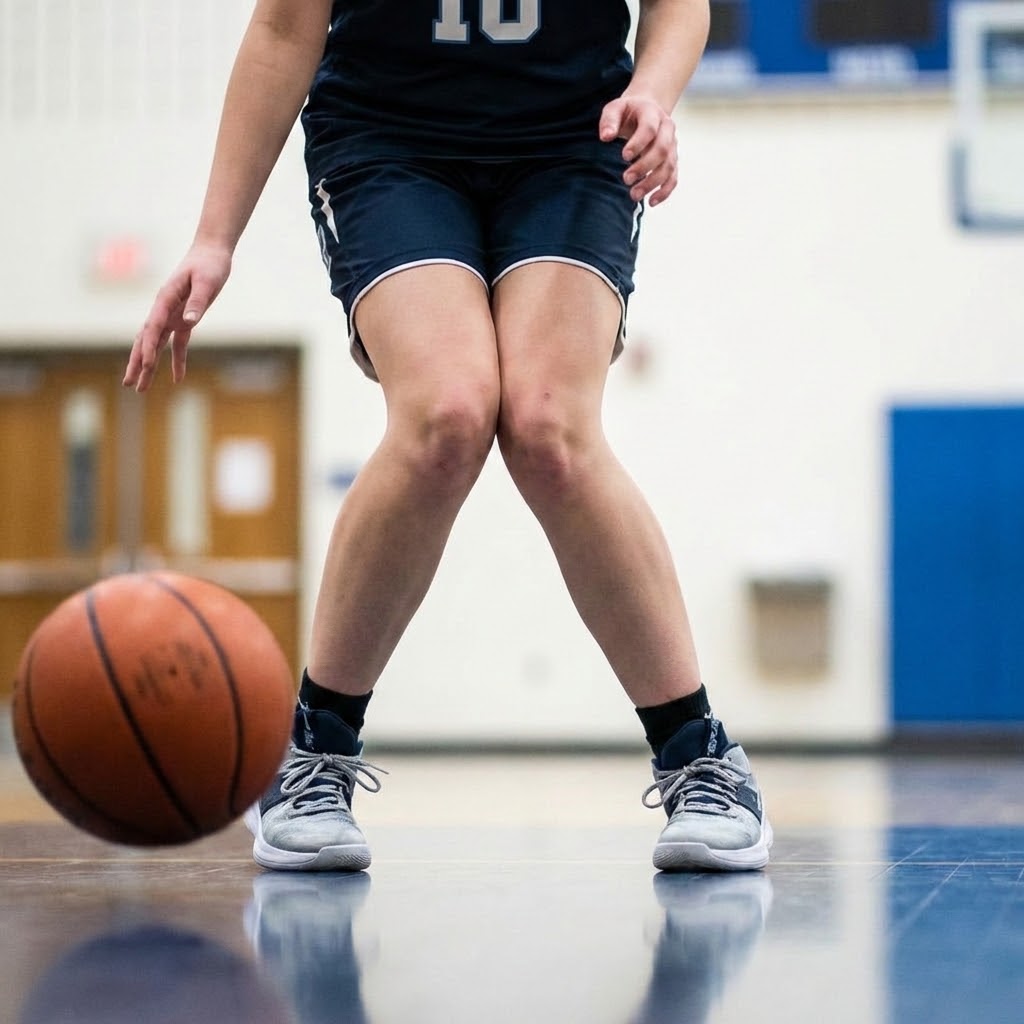 basketball player landing incorrectly with knees together basketball player landing incorrectly with knees together