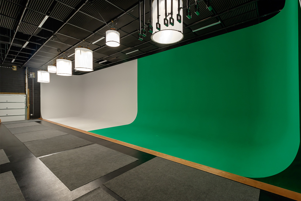 Studio Center Large In House CYC with white and green screen cyclorama walls