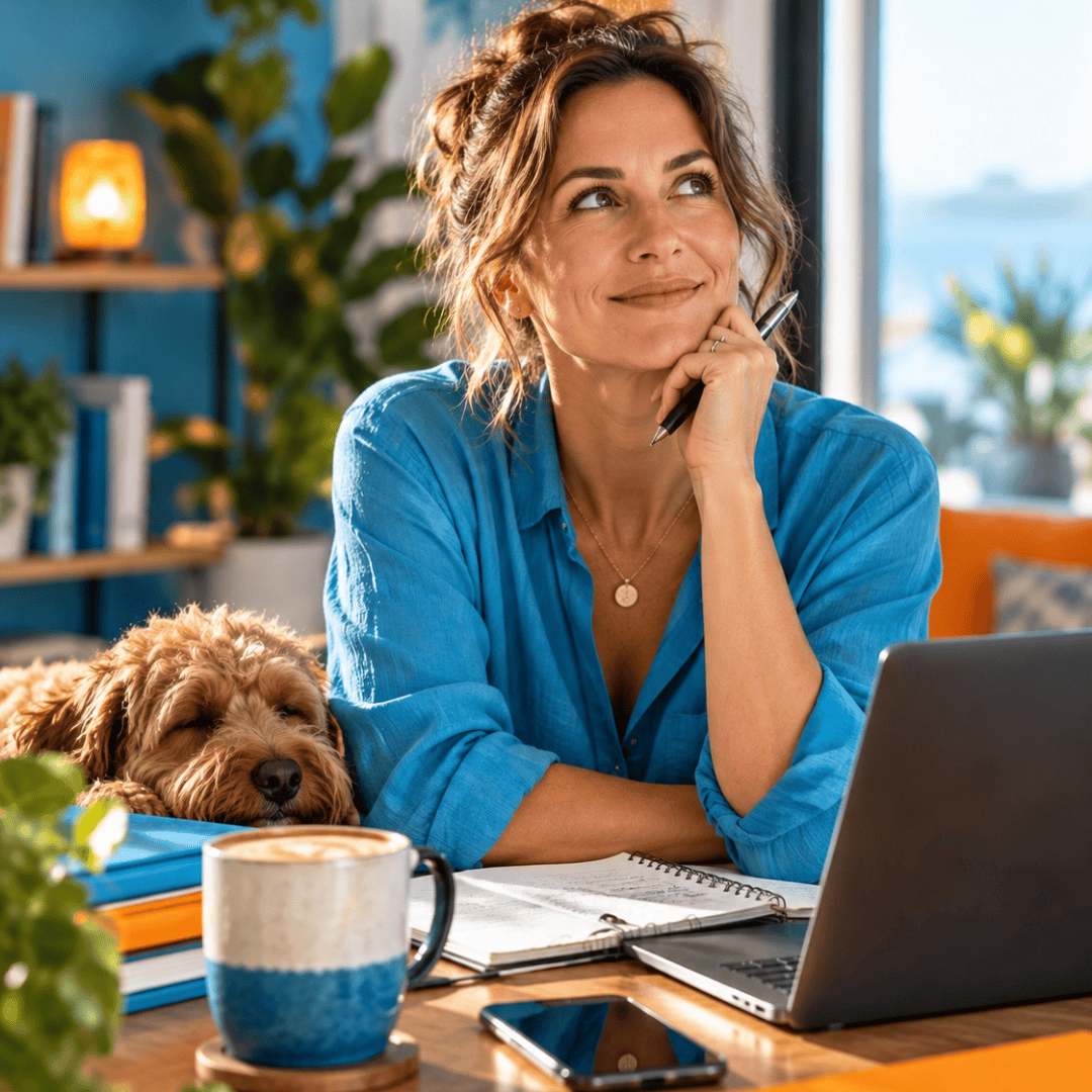 Frustrated business owner staring at laptop screen thinking what shall we post