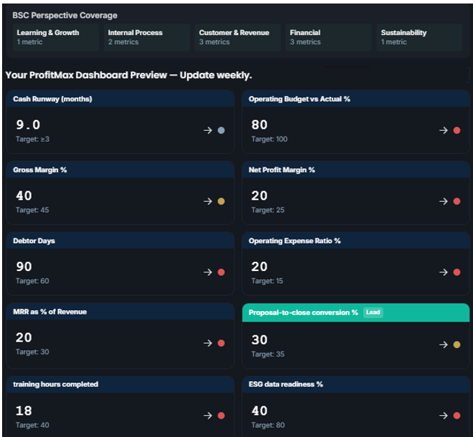 ProfitMax Balanced Scorecard Dashboard
